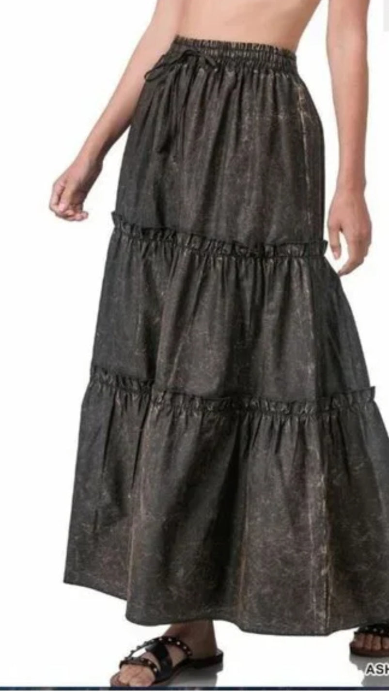 Black Stone Washed Layered Skirt by Zenana