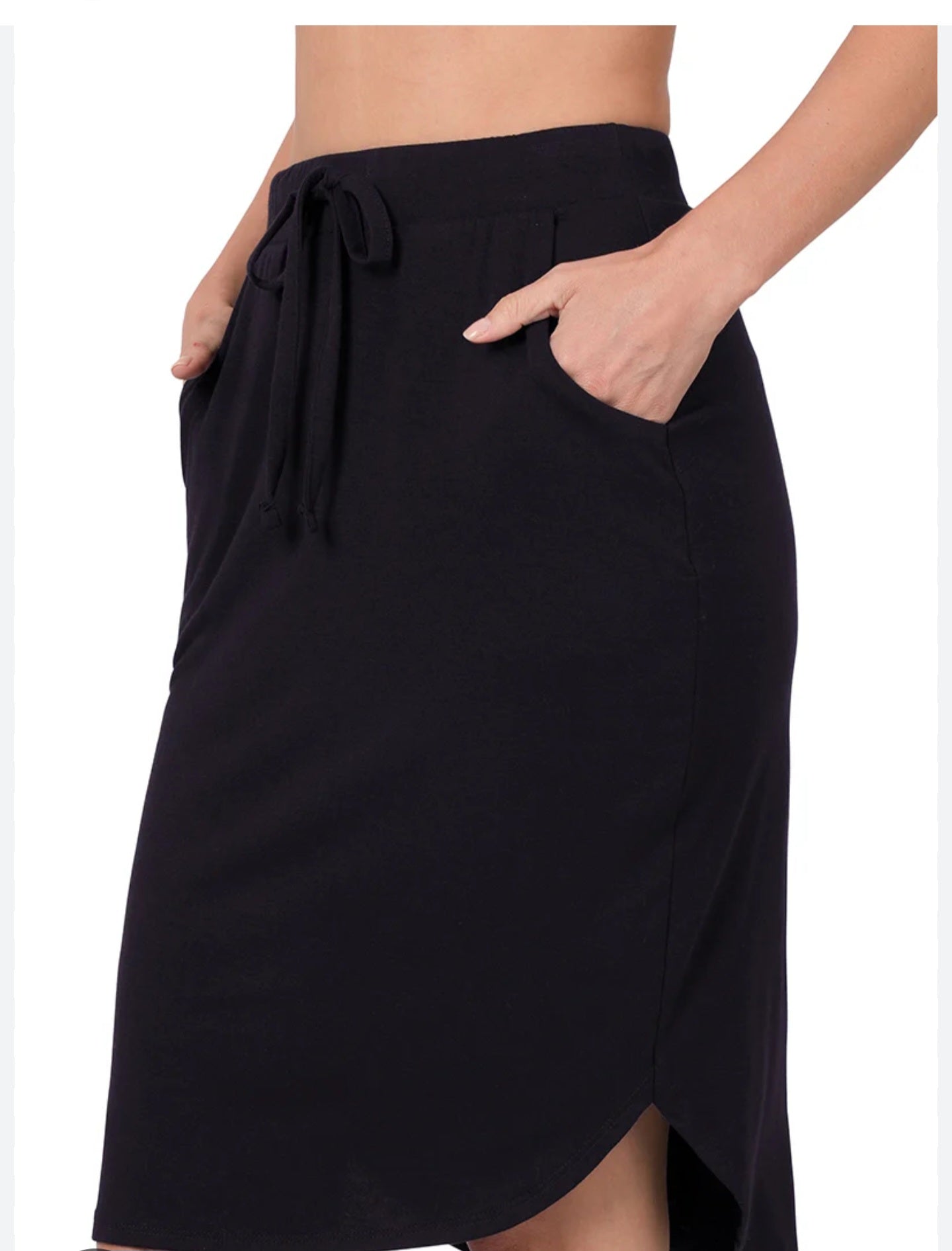 Black Drawstring Skirt by Zenana with Pockets