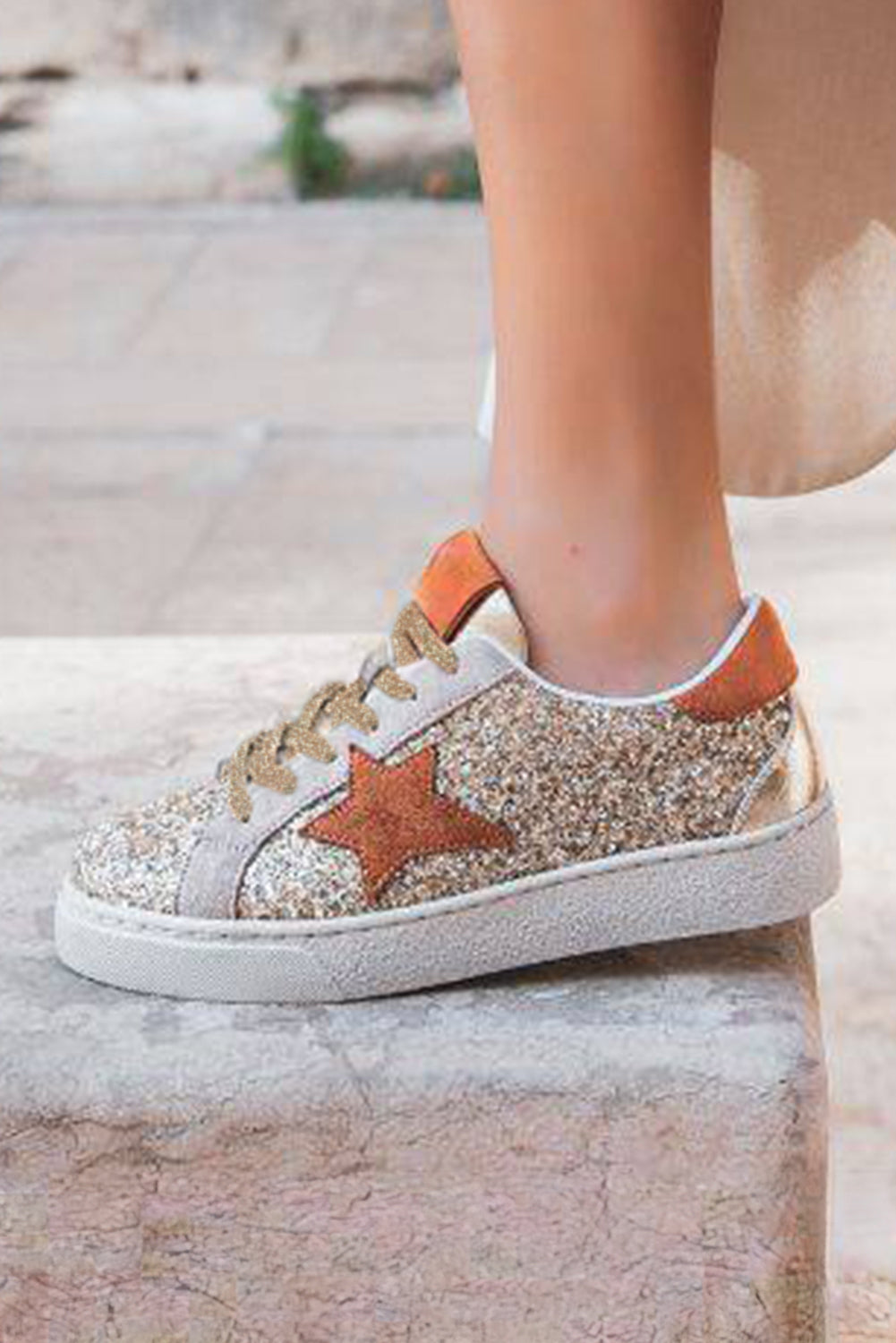 Gold Glitter Star Lace Up Sneakers
