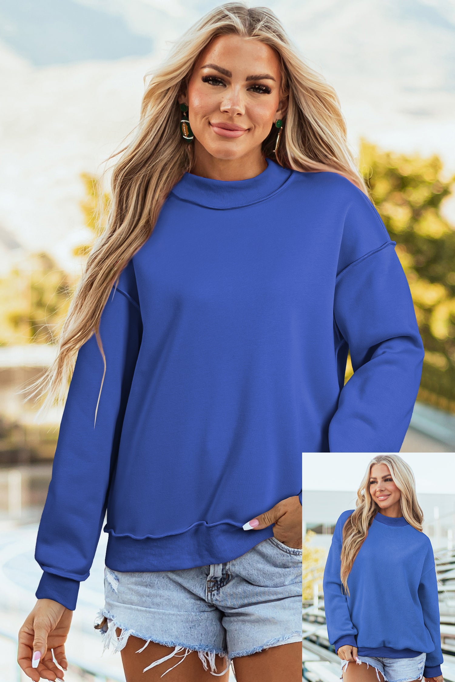 Carrot Oversize Drop Shoulder Reversible Mock Neck Sweatshirt