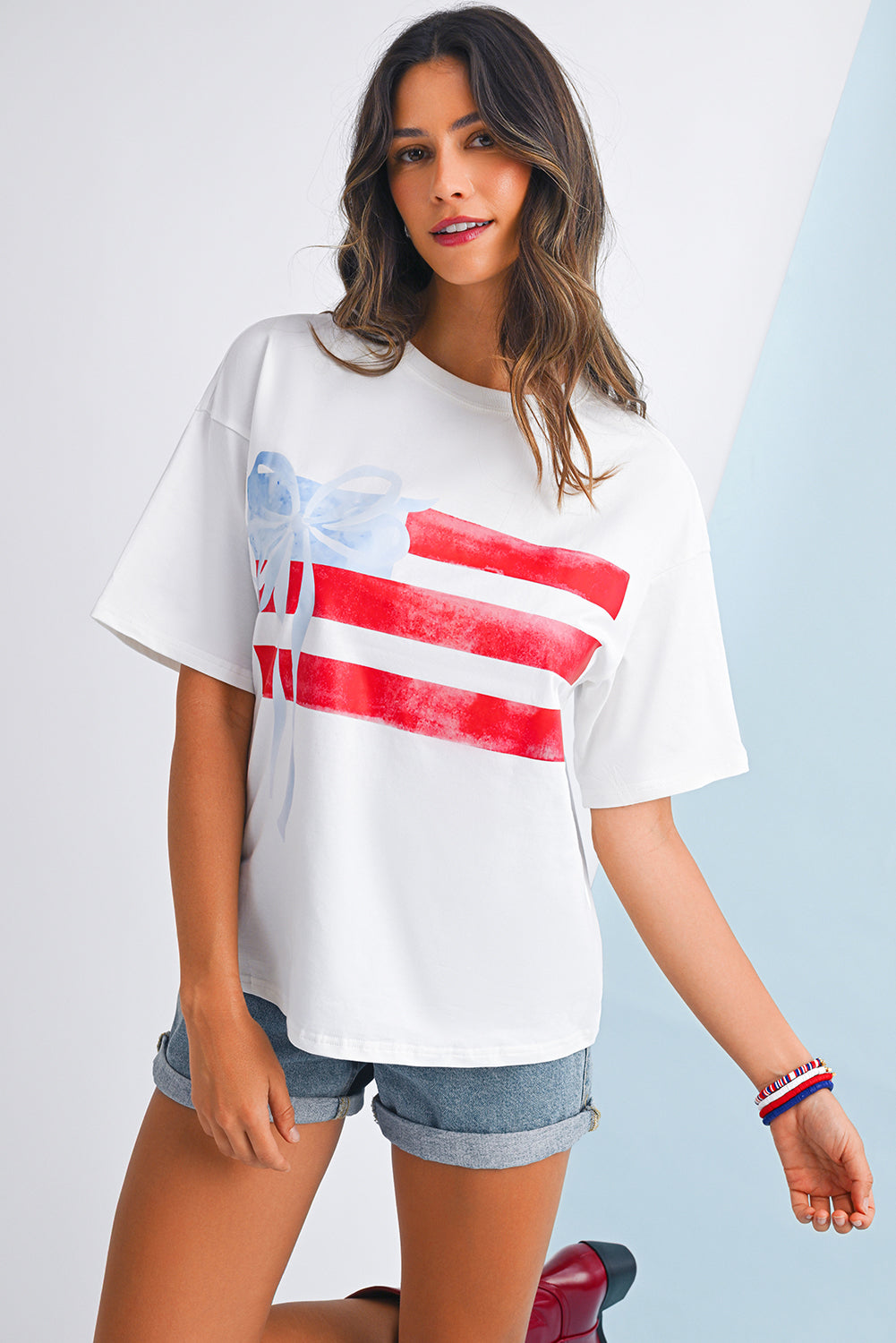 White Flag Bow Graphic Crewneck Tee
