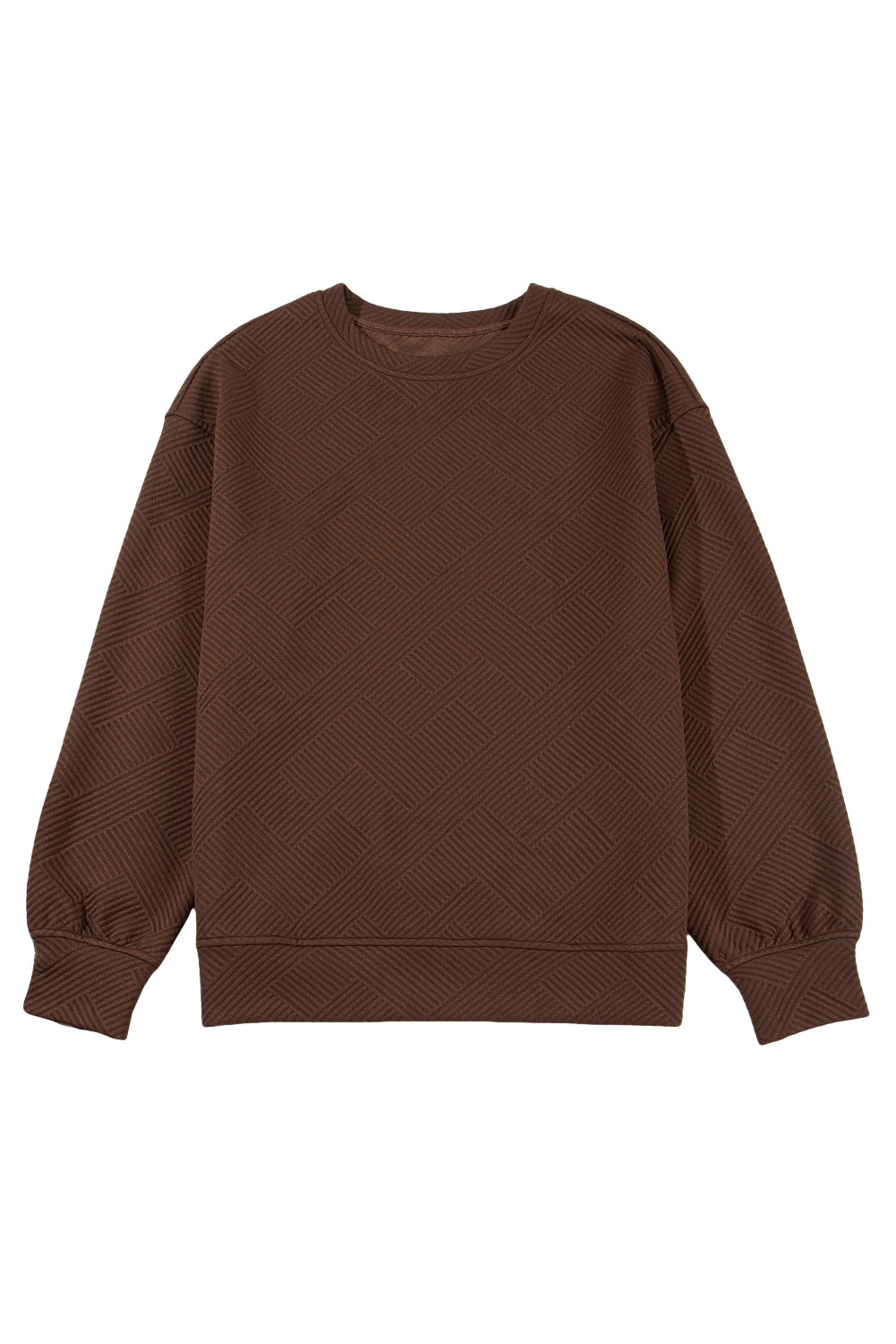 Jungle Green Solid Color Textured Round Neck Drop Shoulder Pullover Sweatshirt