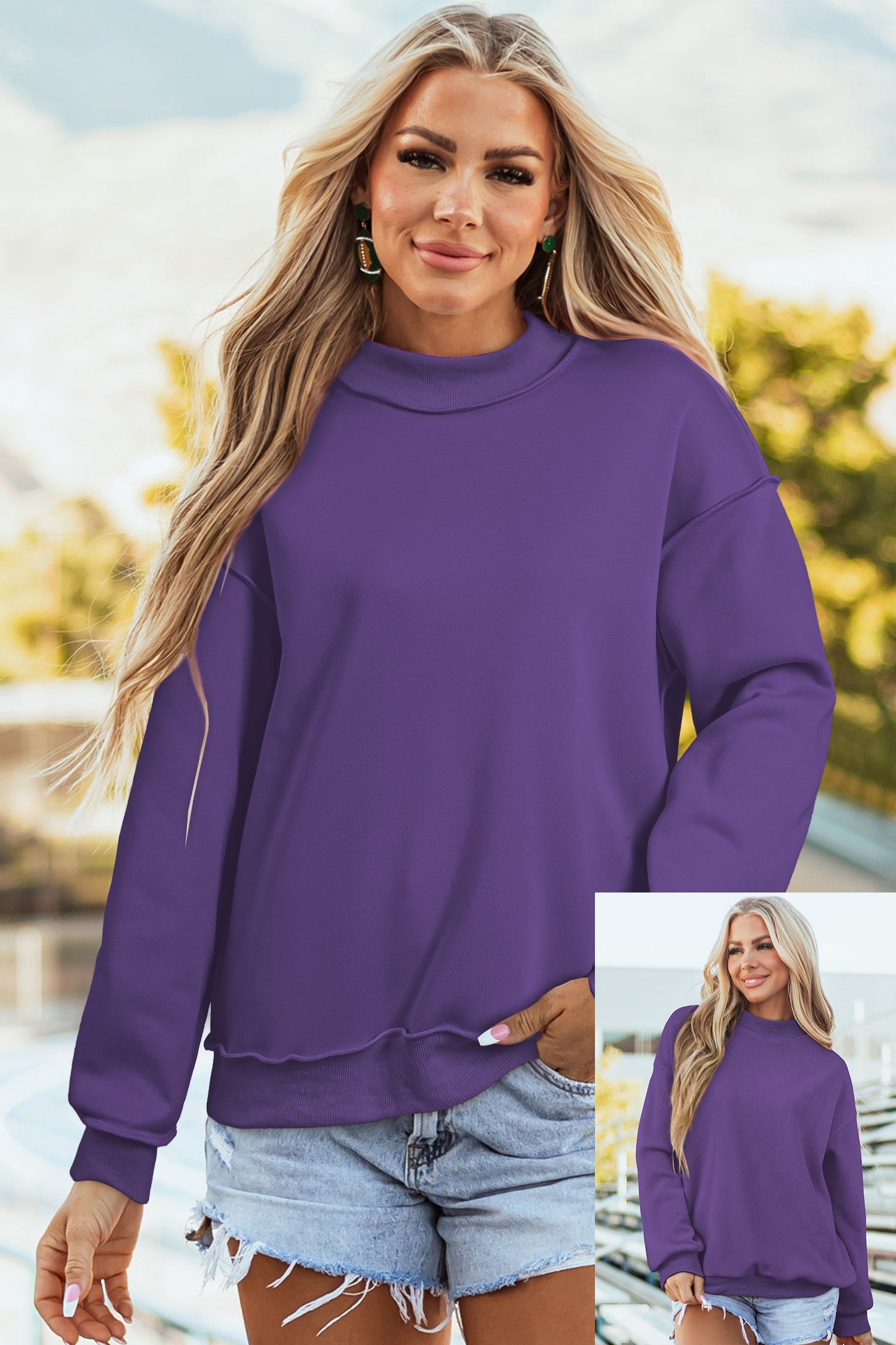 Carrot Oversize Drop Shoulder Reversible Mock Neck Sweatshirt