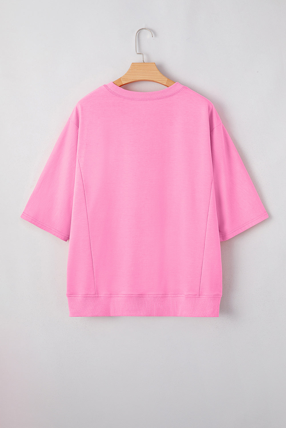 Sachet Pink Solid Color Floral Patched Half Sleeve Tunic Top