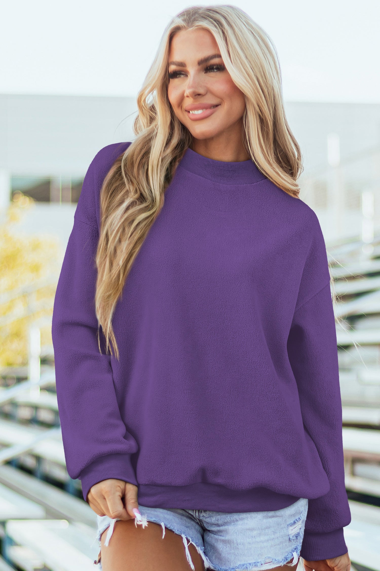 Carrot Oversize Drop Shoulder Reversible Mock Neck Sweatshirt