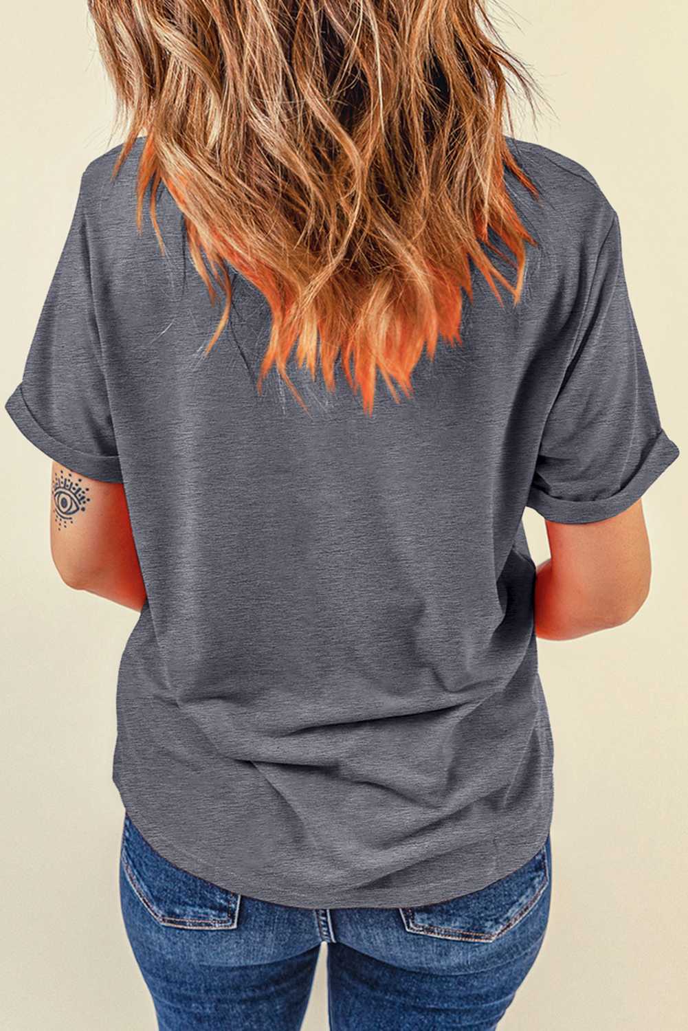 Gray USA Letter Heat Transfer Printing Crewneck Tee