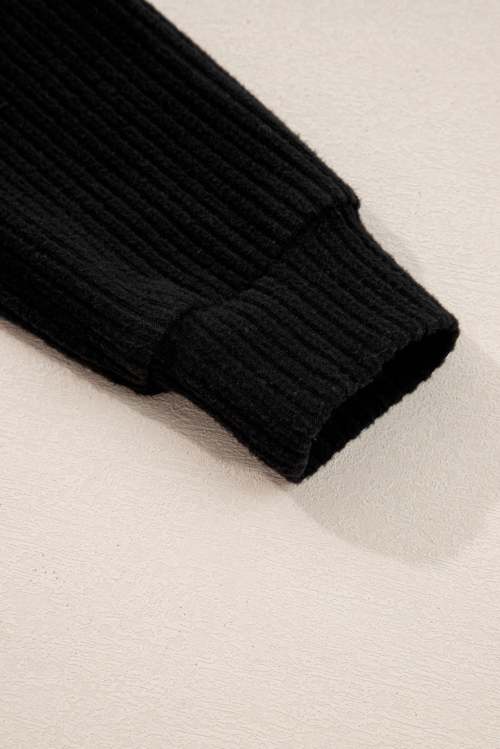 Black Ribbed Zip Neck Drop Shoulder Pullover Bodycon Skirt Set