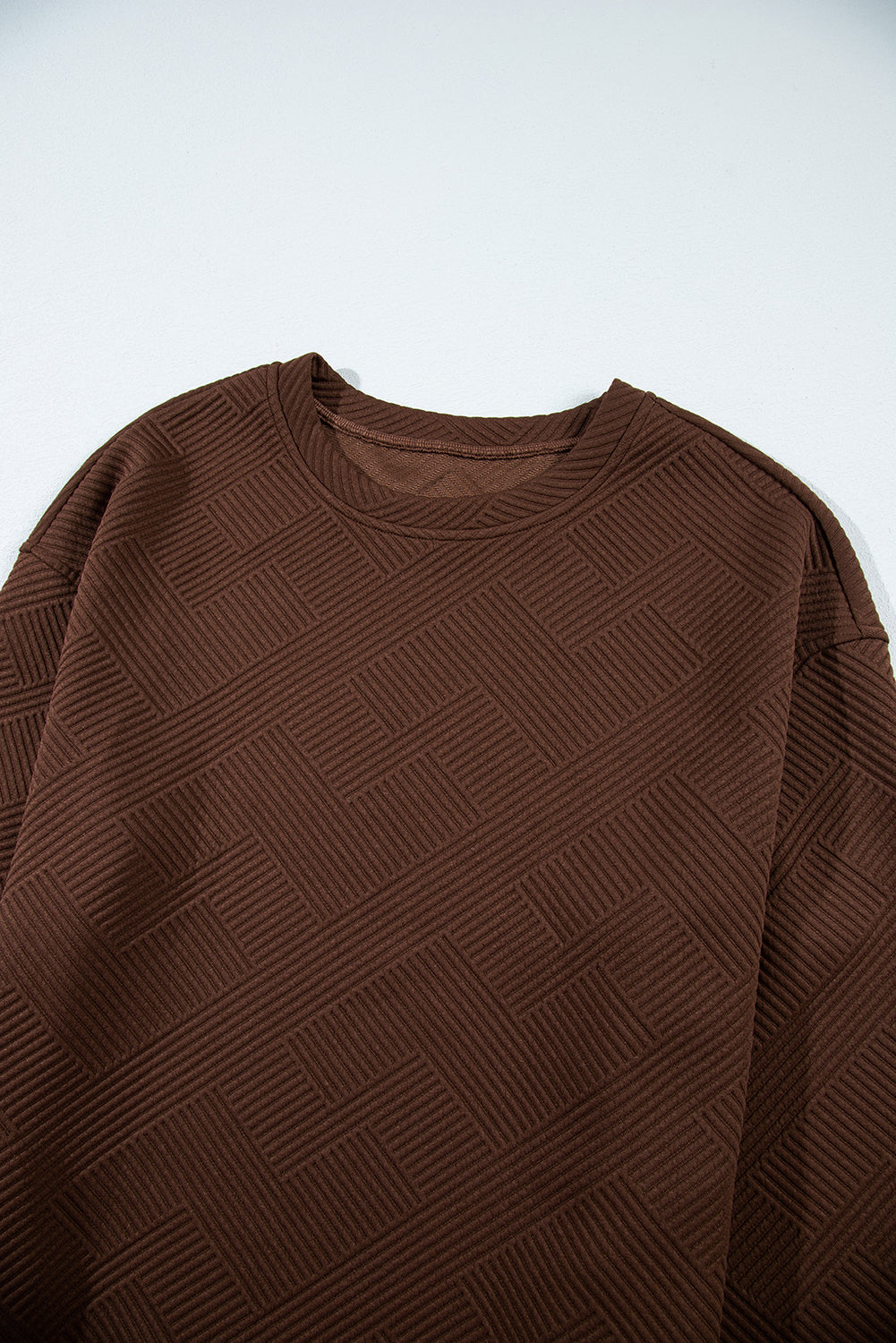 Jungle Green Solid Color Textured Round Neck Drop Shoulder Pullover Sweatshirt