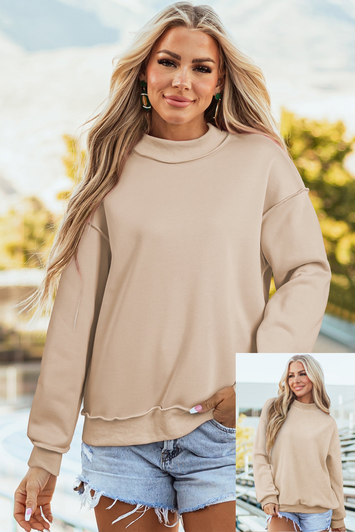 Carrot Oversize Drop Shoulder Reversible Mock Neck Sweatshirt