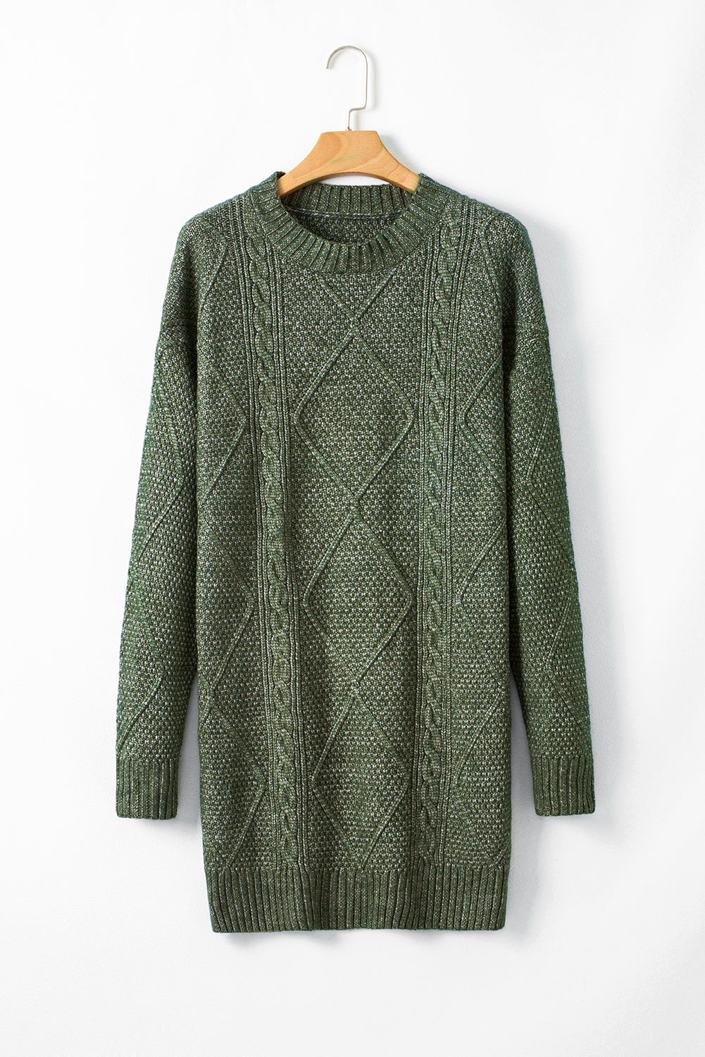 Burgundy Cable Knit Drop Shoulder Loose Fit Sweater Dress
