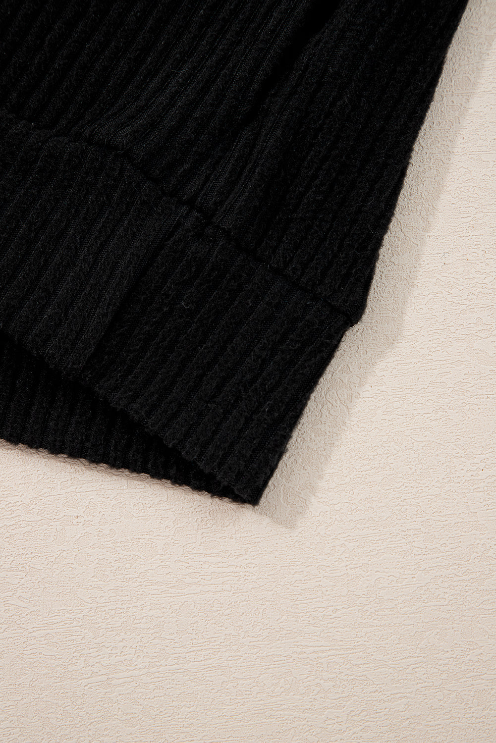 Black Ribbed Zip Neck Drop Shoulder Pullover Bodycon Skirt Set
