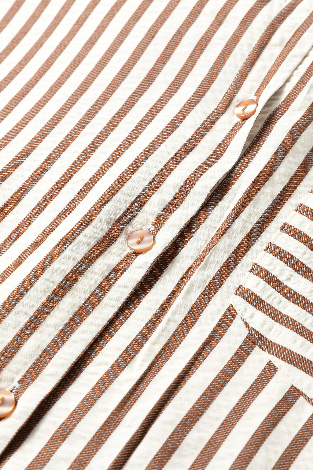 Brown Stripe Textured 3/4 Sleeve Round Hem Split Midi Shirt Dress