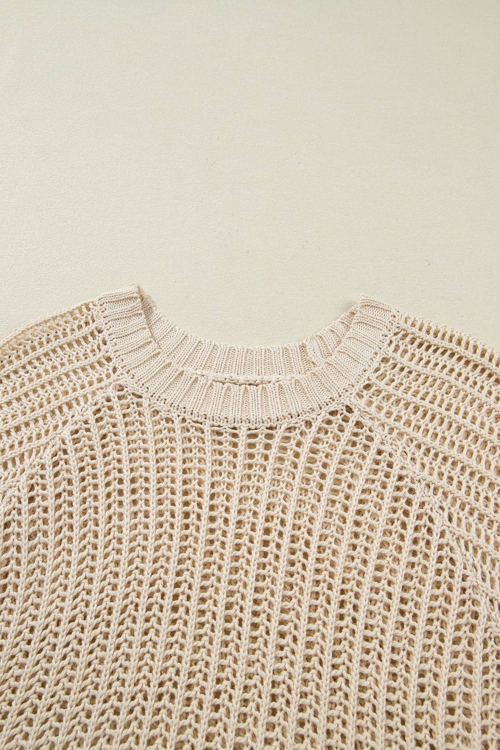 Apricot Plus Size Open Knit Bow Tie Short Sleeve Sweater