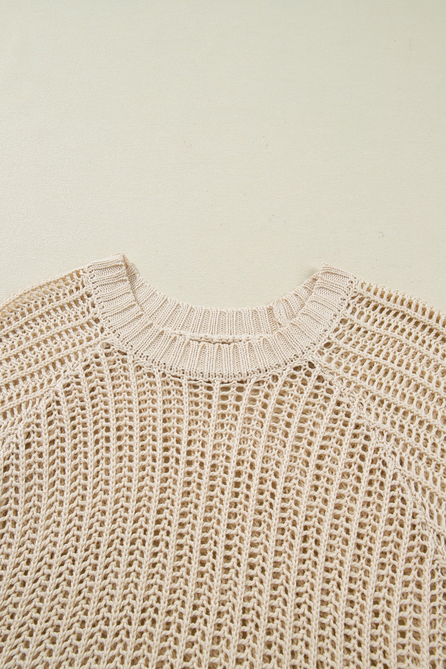 Apricot Plus Size Open Knit Bow Tie Short Sleeve Sweater