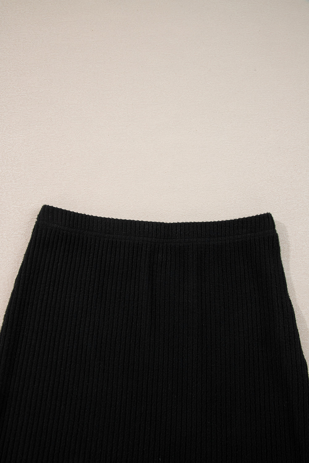 Black Ribbed Zip Neck Drop Shoulder Pullover Bodycon Skirt Set