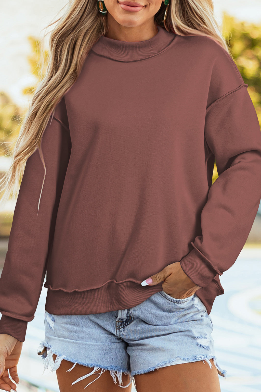 Carrot Oversize Drop Shoulder Reversible Mock Neck Sweatshirt