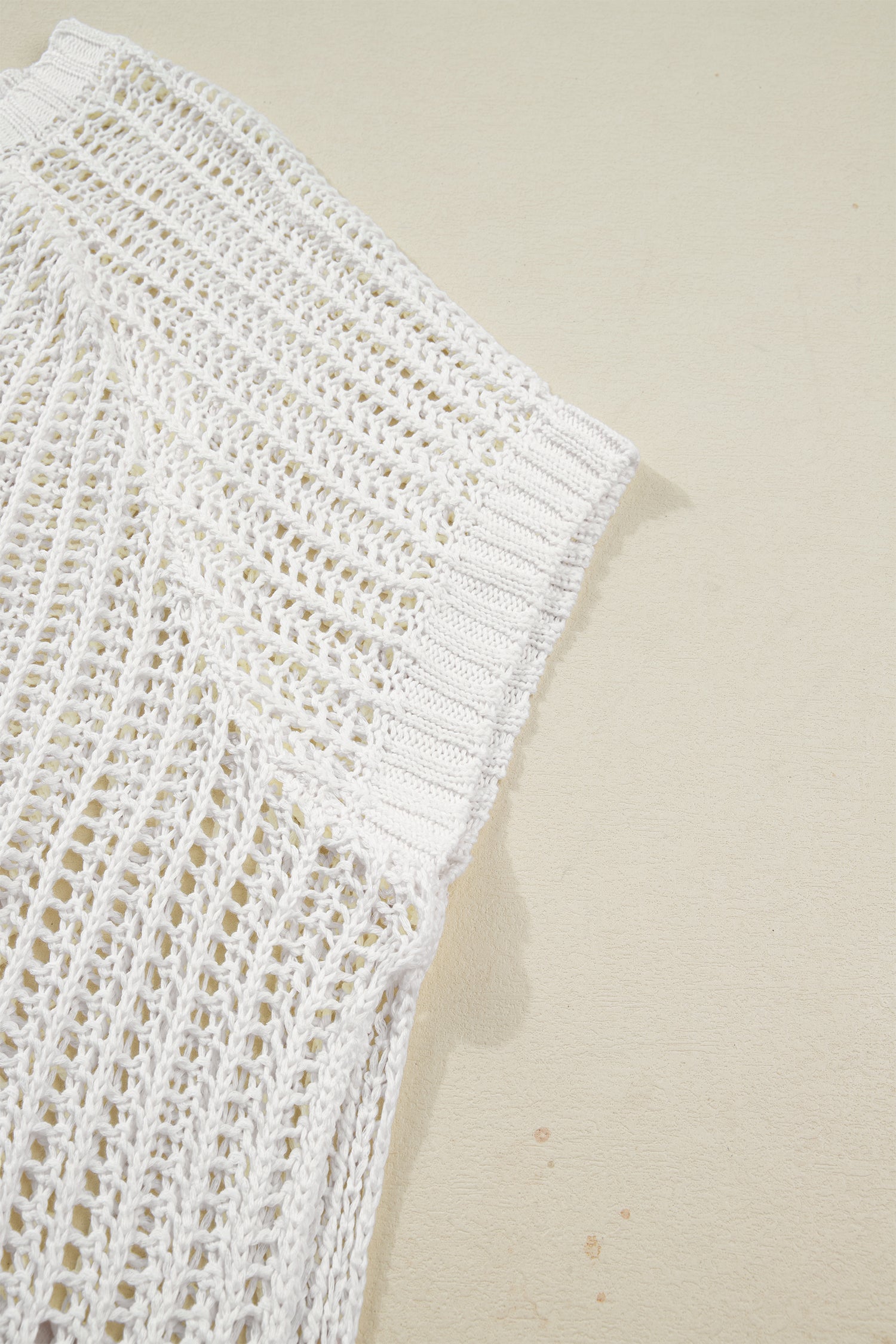 Apricot Plus Size Open Knit Bow Tie Short Sleeve Sweater