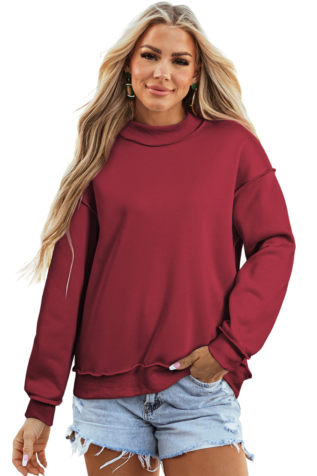 Carrot Oversize Drop Shoulder Reversible Mock Neck Sweatshirt