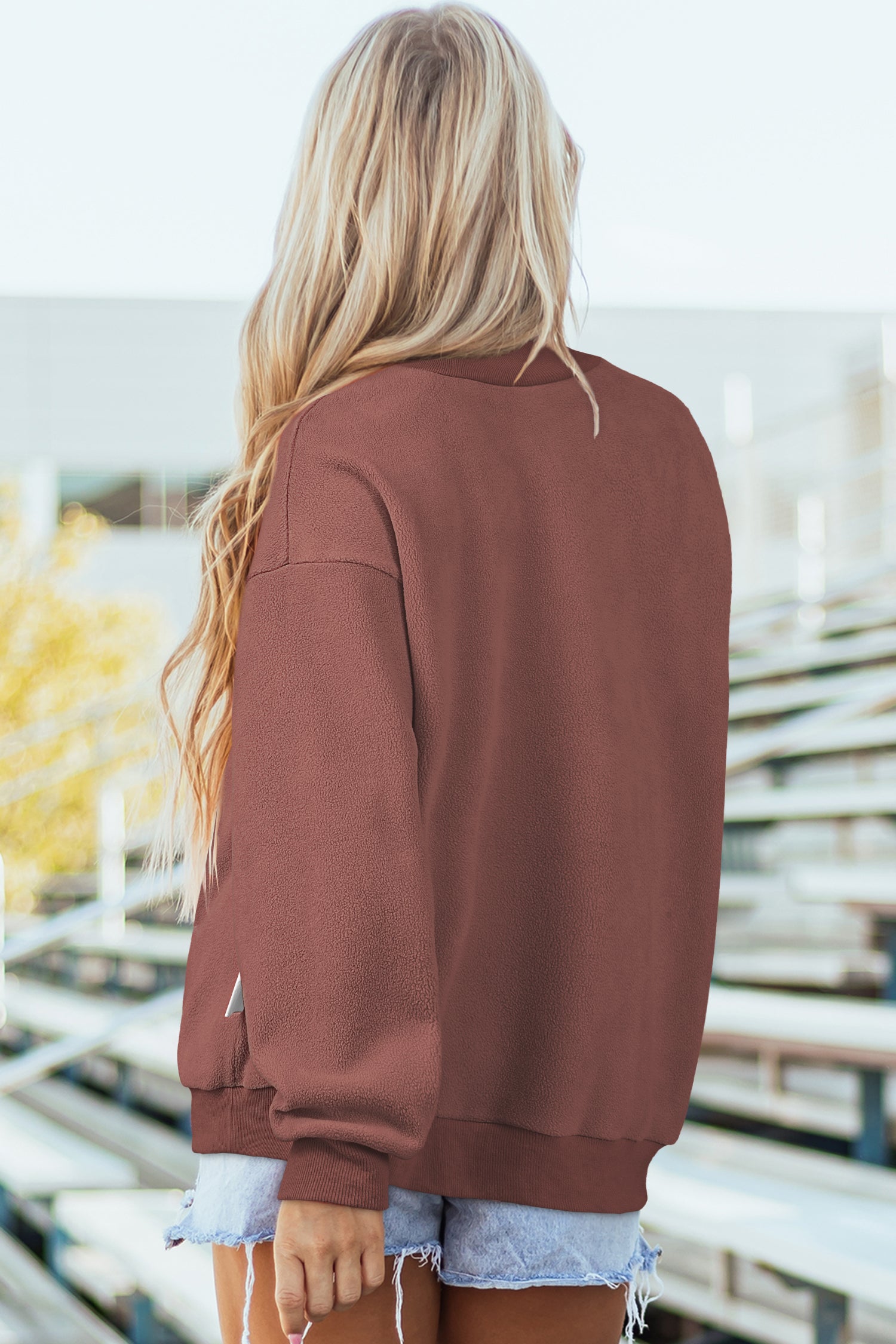 Carrot Oversize Drop Shoulder Reversible Mock Neck Sweatshirt