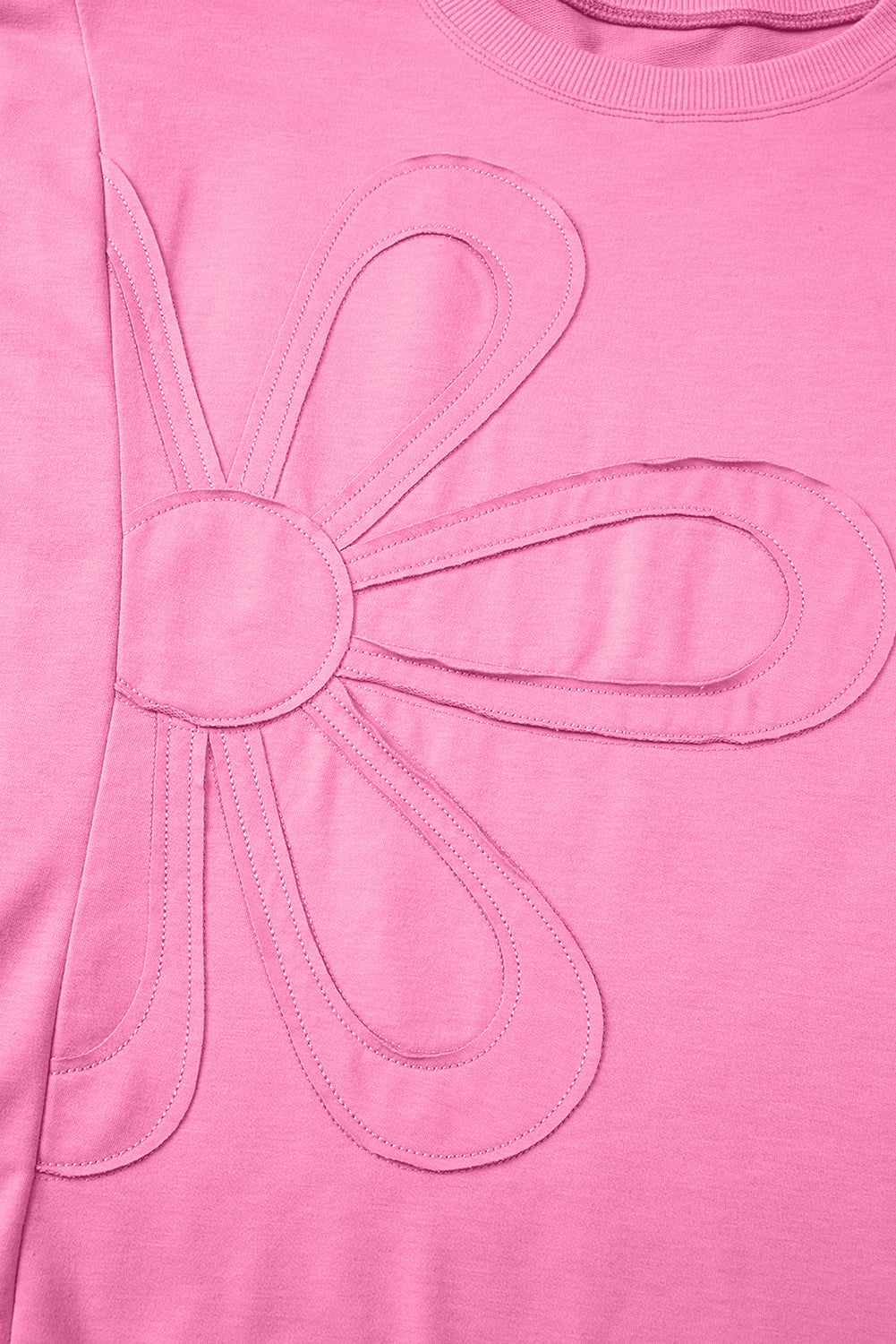 Sachet Pink Solid Color Floral Patched Half Sleeve Tunic Top
