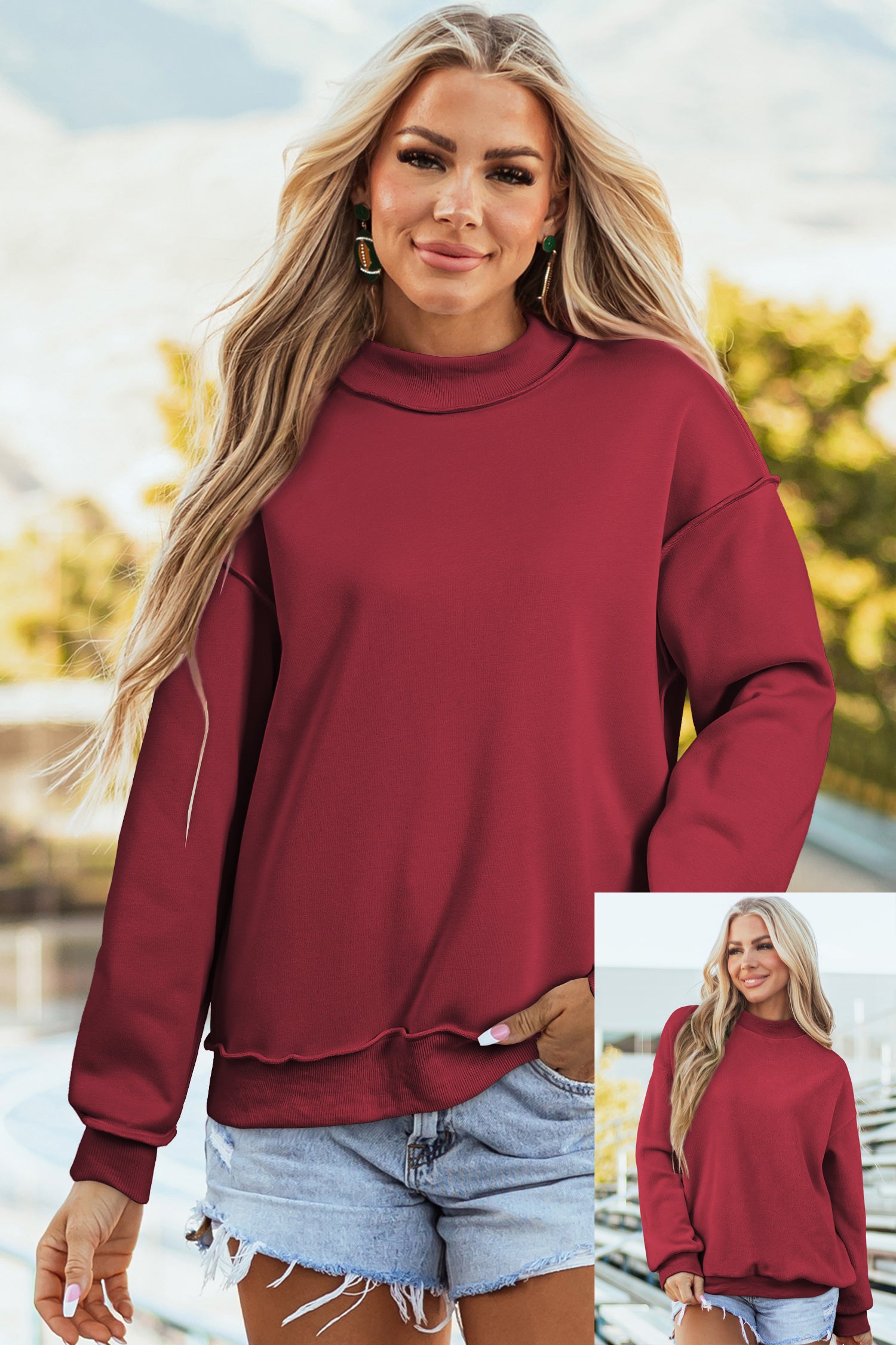Carrot Oversize Drop Shoulder Reversible Mock Neck Sweatshirt