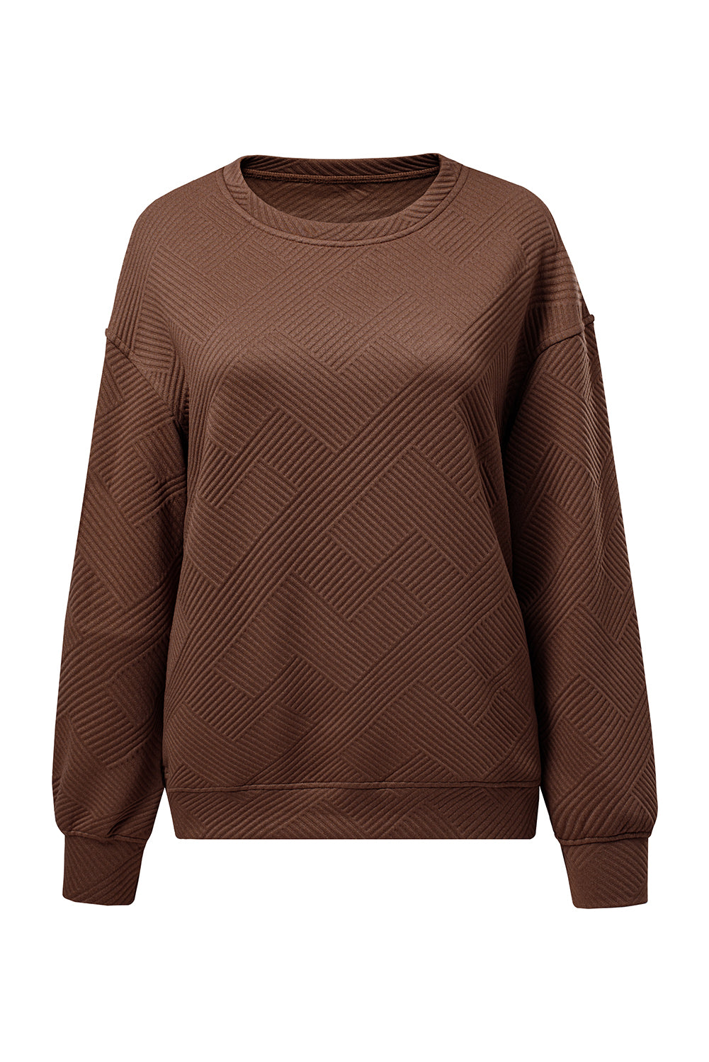 Jungle Green Solid Color Textured Round Neck Drop Shoulder Pullover Sweatshirt