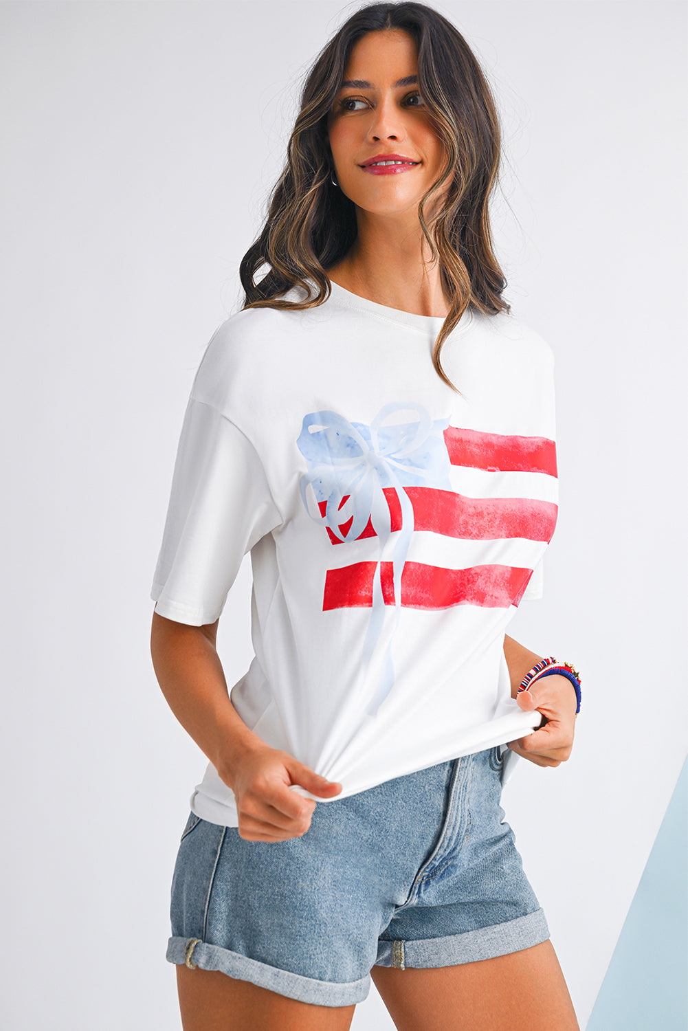 White Flag Bow Graphic Crewneck Tee