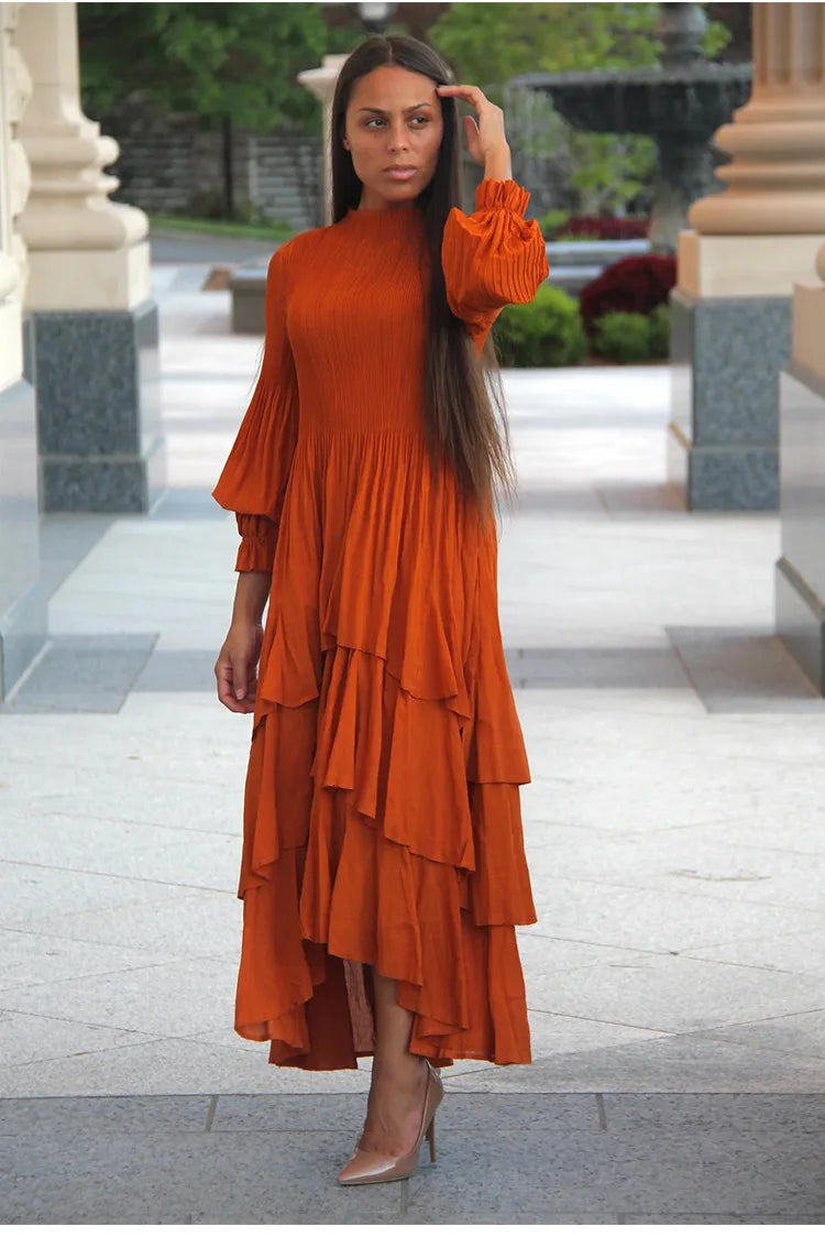 Elegant Royal Style Women's Dignified Elegant Long   Edge Lantern Sleeve  Floor-Length