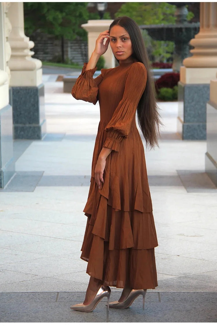 Elegant Royal Style Women's Dignified Elegant Long   Edge Lantern Sleeve  Floor-Length