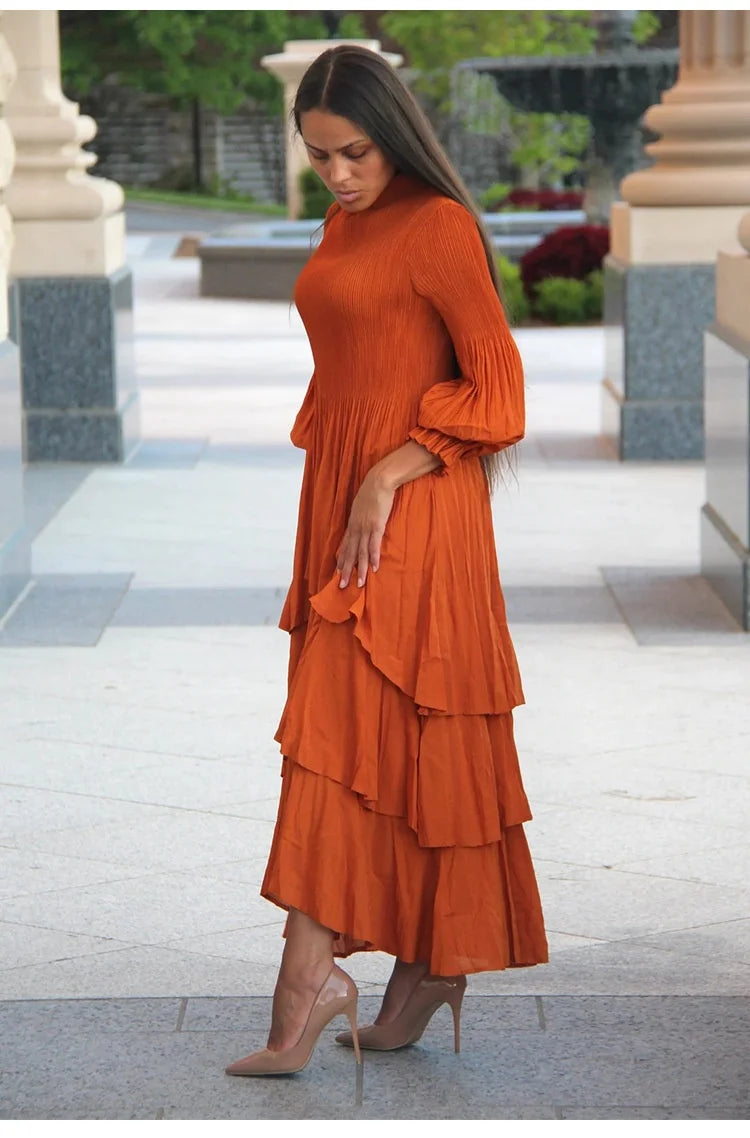 Elegant Royal Style Women's Dignified Elegant Long   Edge Lantern Sleeve  Floor-Length