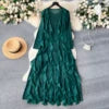 Elegant  Midi Dress For Women Empire Ruffled Shift Lace Dress