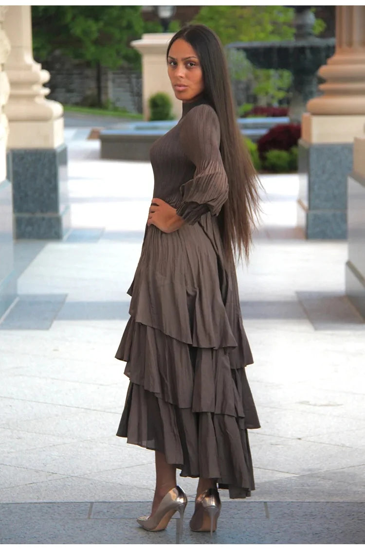Elegant Royal Style Women's Dignified Elegant Long   Edge Lantern Sleeve  Floor-Length