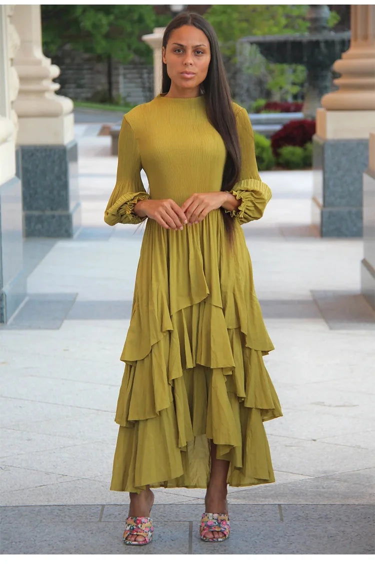 Elegant Royal Style Women's Dignified Elegant Long   Edge Lantern Sleeve  Floor-Length