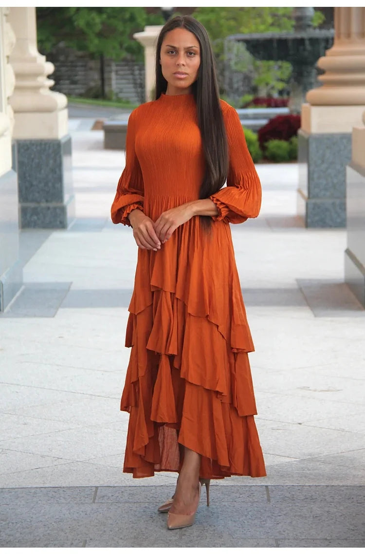 Elegant Royal Style Women's Dignified Elegant Long   Edge Lantern Sleeve  Floor-Length
