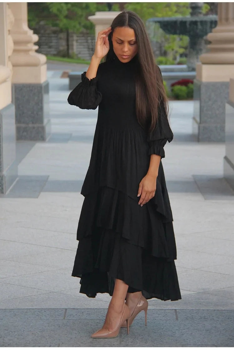 Elegant Royal Style Women's Dignified Elegant Long   Edge Lantern Sleeve  Floor-Length