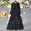 Elegant  Midi Dress For Women Empire Ruffled Shift Lace Dress
