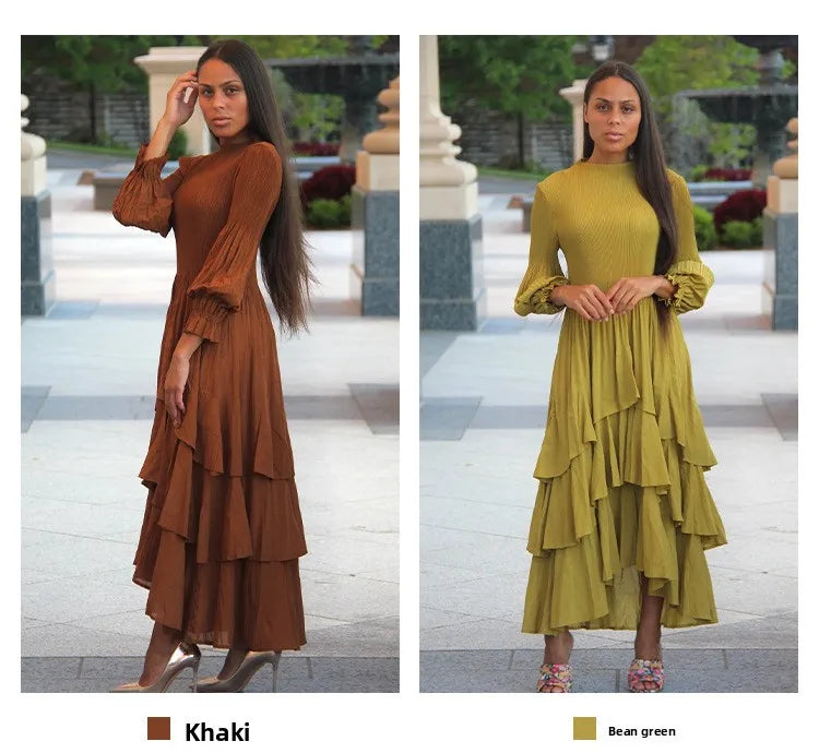 Elegant Royal Style Women's Dignified Elegant Long   Edge Lantern Sleeve  Floor-Length