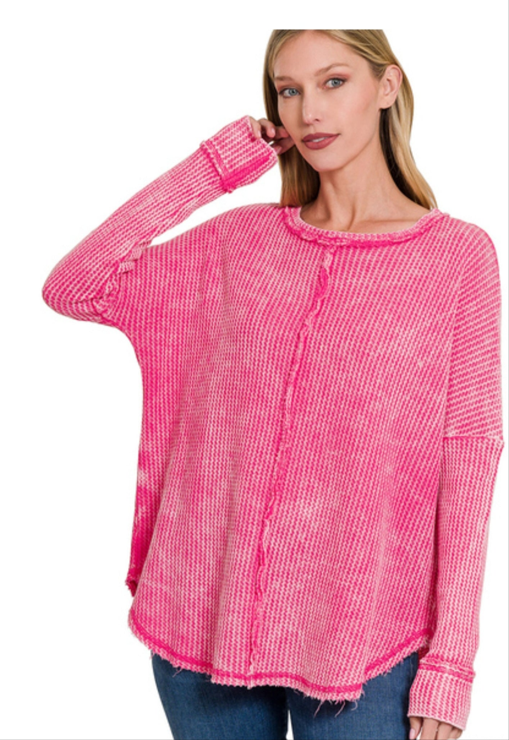 Pink Waffle long sleeve top by Zenana