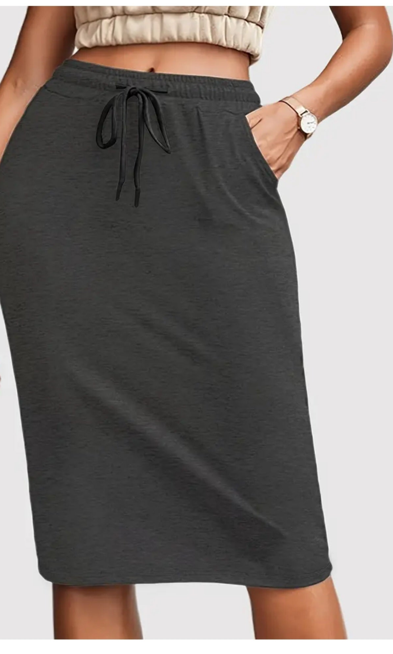 Gray Drawstring Skirt by Zenana with pockets