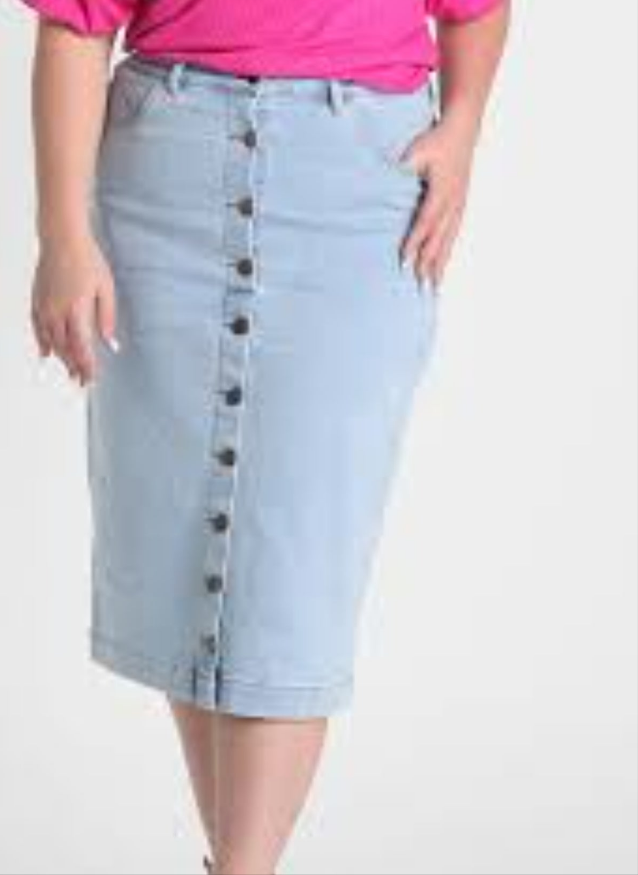 Midi Length Denim Skirt by JM