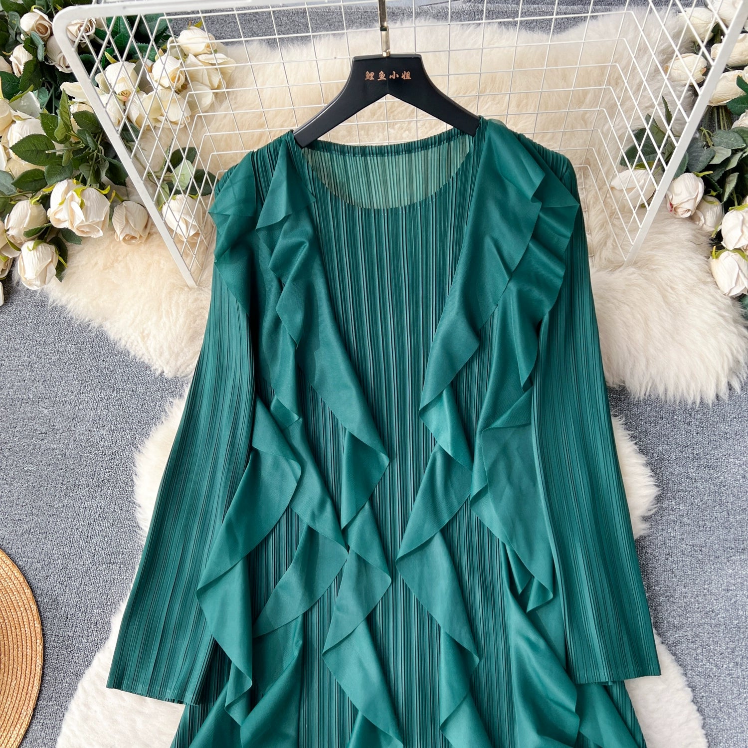 Elegant  Midi Dress For Women Empire Ruffled Shift Lace Dress