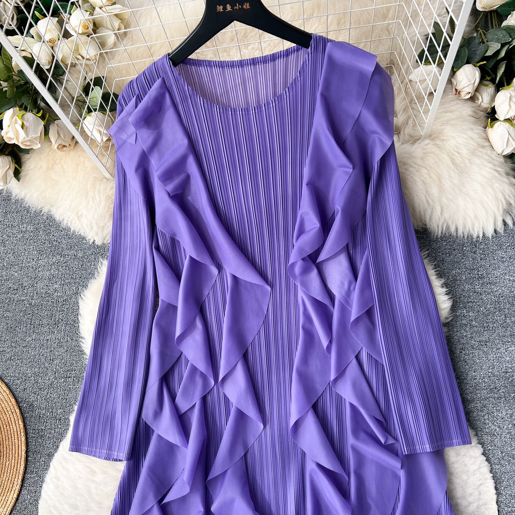 Elegant  Midi Dress For Women Empire Ruffled Shift Lace Dress