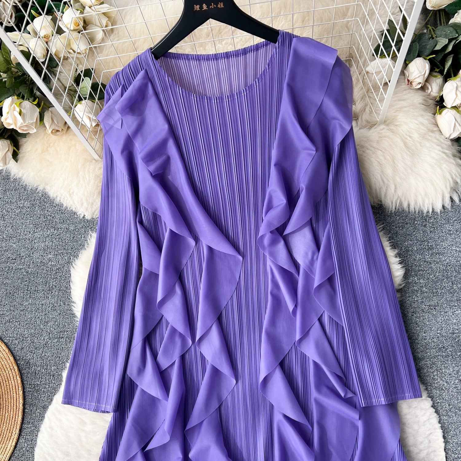 Elegant  Midi Dress For Women Empire Ruffled Shift Lace Dress