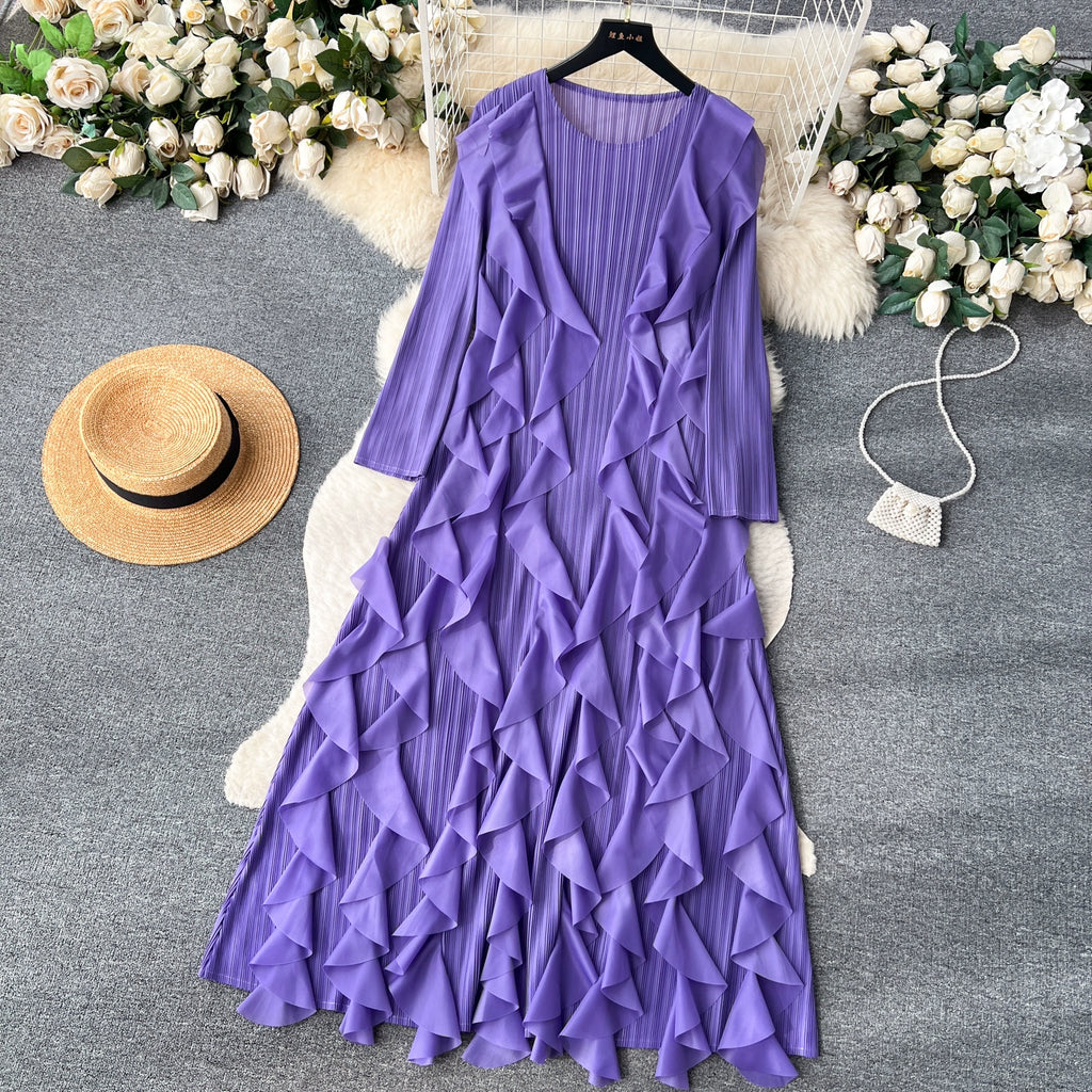 Elegant  Midi Dress For Women Empire Ruffled Shift Lace Dress