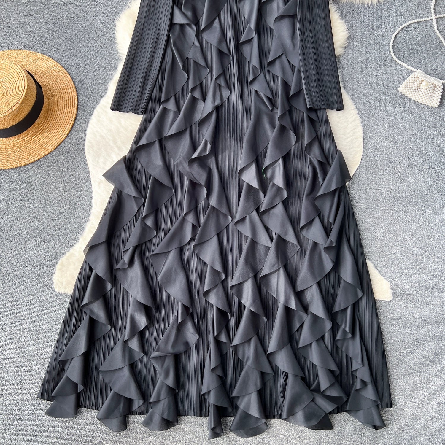 Elegant  Midi Dress For Women Empire Ruffled Shift Lace Dress