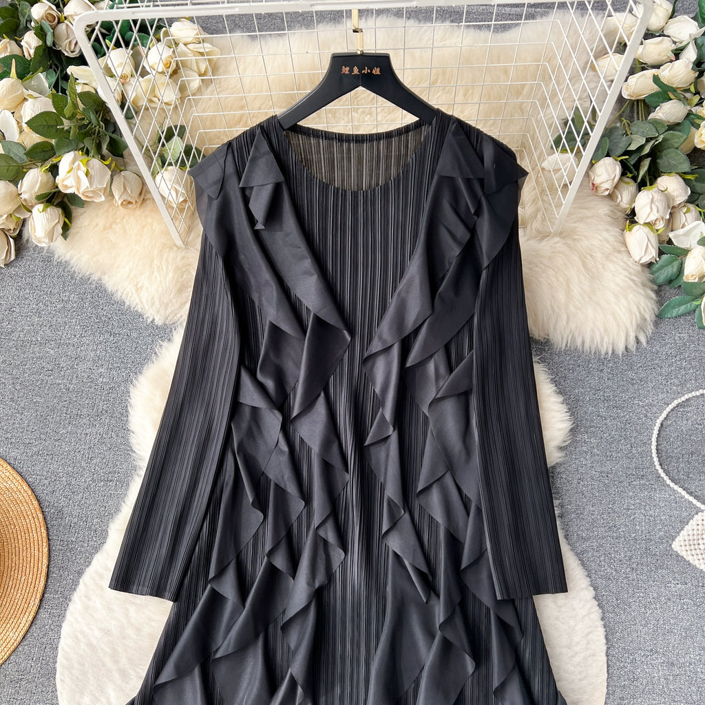 Elegant  Midi Dress For Women Empire Ruffled Shift Lace Dress