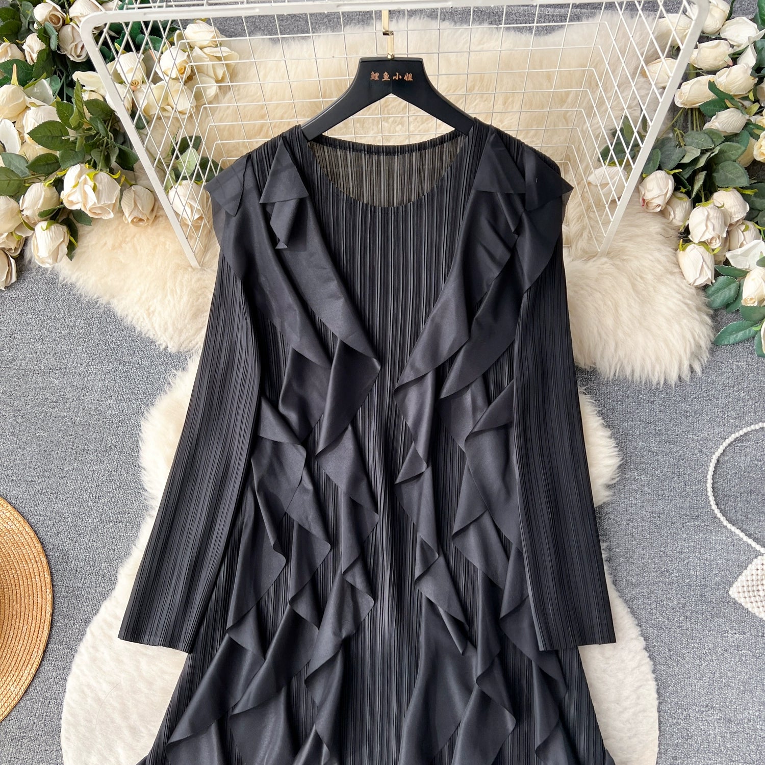 Elegant  Midi Dress For Women Empire Ruffled Shift Lace Dress