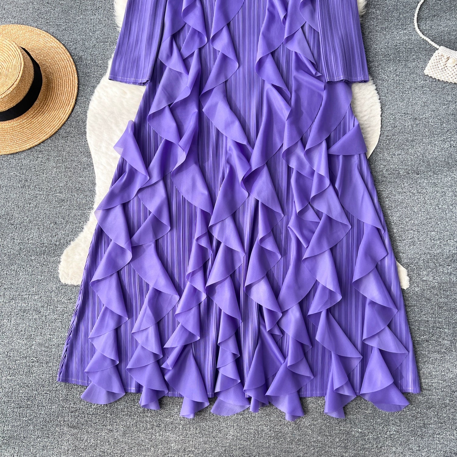 Elegant  Midi Dress For Women Empire Ruffled Shift Lace Dress