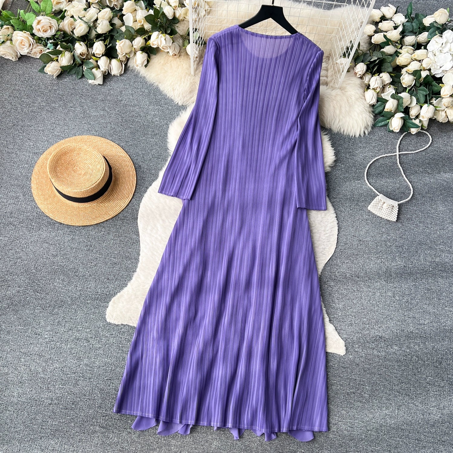 Elegant  Midi Dress For Women Empire Ruffled Shift Lace Dress