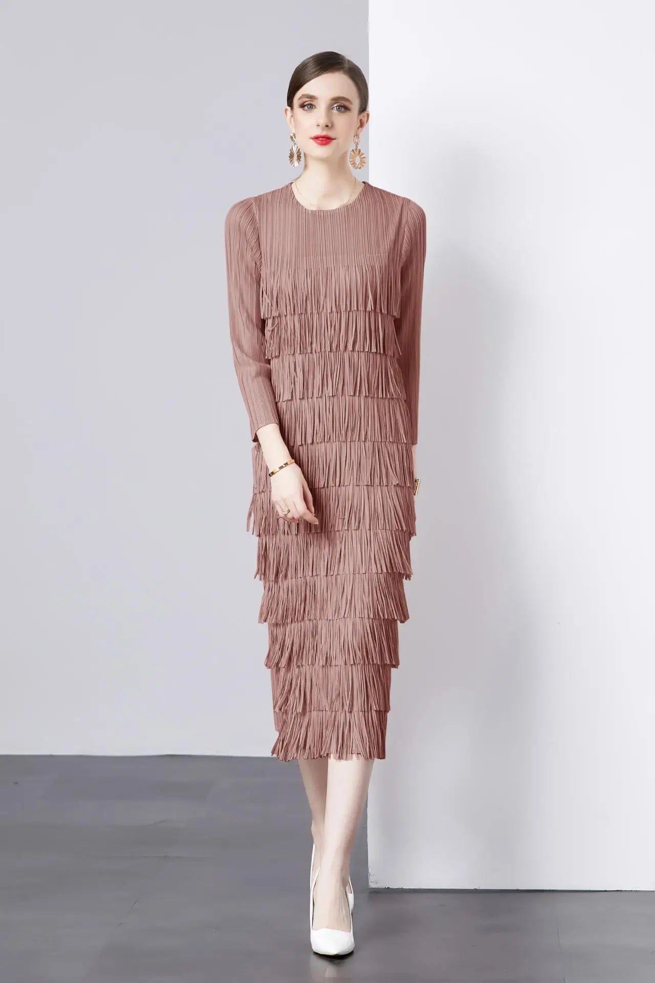 Elegant Pleated Long Dress Women's Hot Sale Of The Season New Style Seven-Foot Sleeve Skirt